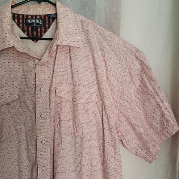 Panhandle Mens Pearl Snap Button Shirt Pink Geometric Cotton Western Wear 2XL - Picture 5 of 10